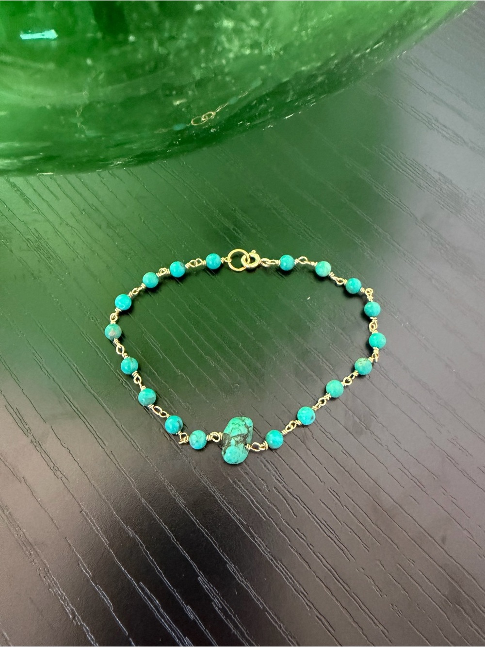 Turquoise Bead Gold Chain Bracelet - Women's Jewelry